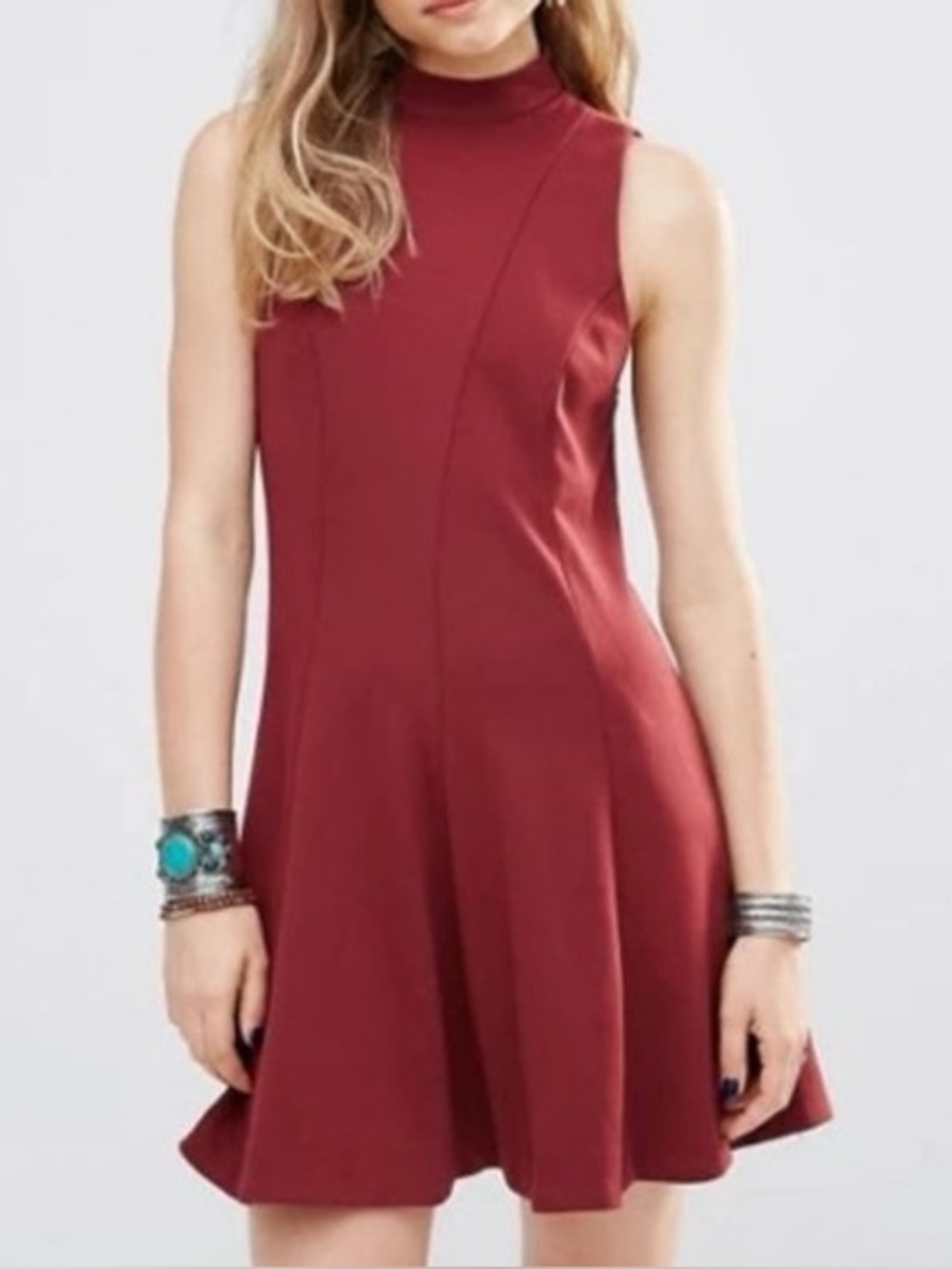 Free People Sleeveless A-Line Mock Neck Dress in Wine, size small